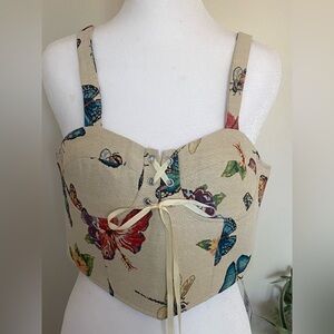 Cider Beige Floral Lace-Up Tank Top‎